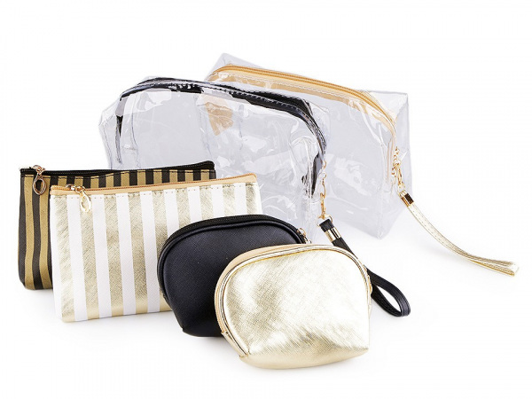 Kosmetická taška průhledná a metalická, sada 3 ks