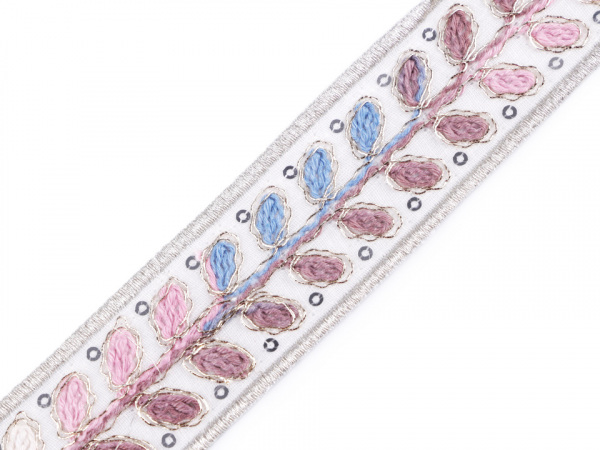 Prýmek / vzorovka s listy a flitry šíře 38 mm