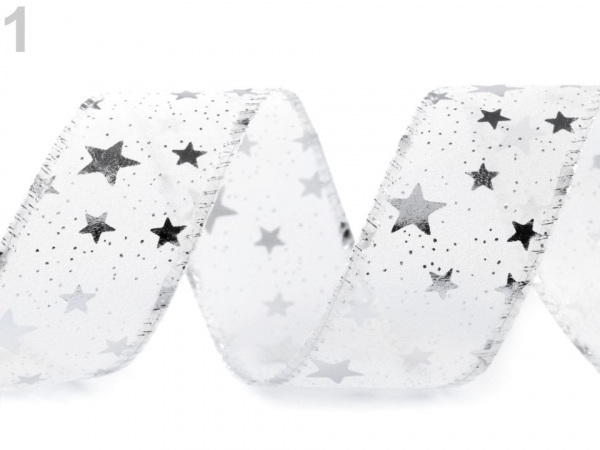 Vánoční stuha hvězdy s drátem šíře 39 mm