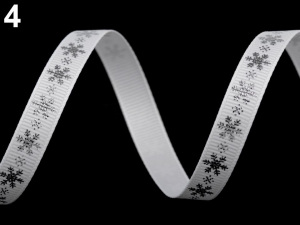 Rypsová stuha vločky šíře 10 mm vánoční