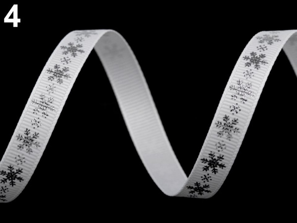 Rypsová stuha vločky šíře 10 mm vánoční