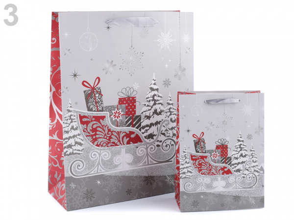 Dárková taška vánoční s glitry, sada 2 velikostí
