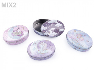 Plechová oválná krabička jednorožec