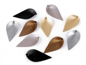 Polotovar list / kapka z eko kůže s kovovým kroužkem, metalický