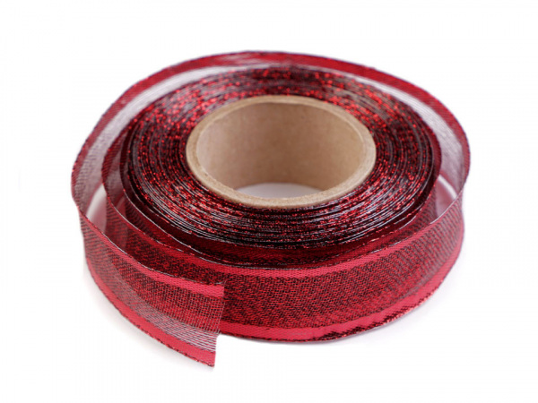 Stuha s lurexem a drátem šíře 25 mm