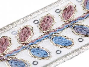 Prýmek / vzorovka s listy a flitry šíře 38 mm