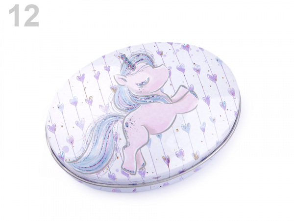 Plechová oválná krabička jednorožec