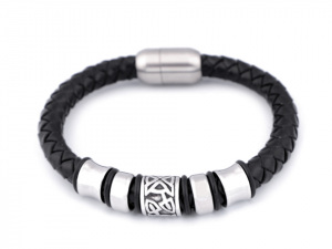 Pánský kožený náramek s ozdobami z nerezové oceli