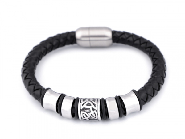 Pánský kožený náramek s ozdobami z nerezové oceli