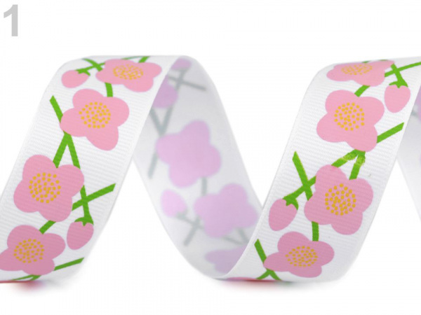 Rypsová stuha květy šíře 26 mm