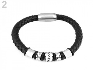 Pánský kožený náramek s ozdobami z nerezové oceli