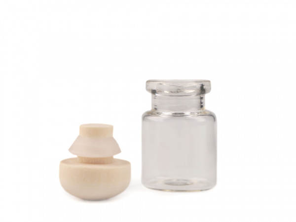 Skleněná lahvička s dřevěným víčkem 21x40 mm