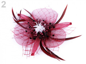 Brož / ozdoba do vlasů květ s peřím