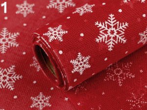 Imitace juty šíře 24 cm ornament, květ, sob, vločka