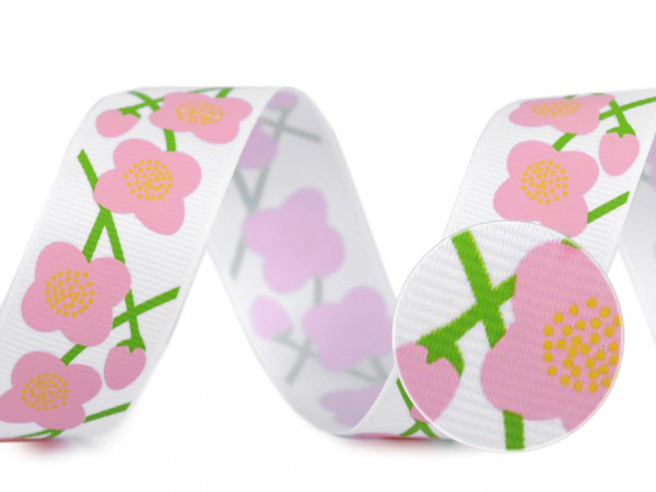 Rypsová stuha květy šíře 26 mm