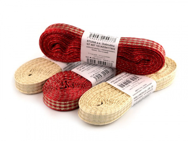 Vánoční stuha s lurexem šíře 10 mm