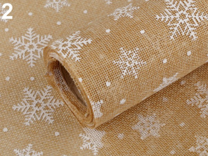 Imitace juty šíře 24 cm ornament, květ, sob, vločka