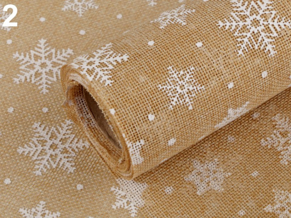 Imitace juty šíře 24 cm ornament, květ, sob, vločka