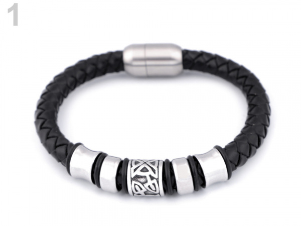 Pánský kožený náramek s ozdobami z nerezové oceli