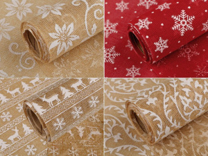 Imitace juty šíře 24 cm ornament, květ, sob, vločka