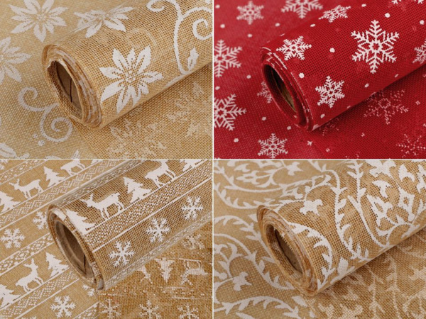 Imitace juty šíře 24 cm ornament, květ, sob, vločka