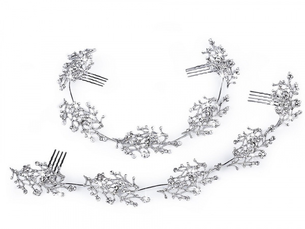 Štrasová ozdoba do vlasů s perlami a hřebínky