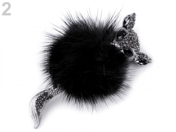 Brož liška s kožešinou a kamínky