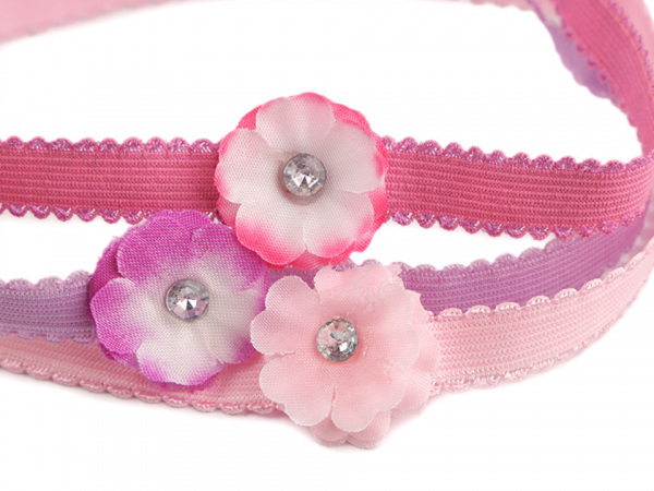 Dětská elastická čelenka do vlasů s květem sada 3 ks