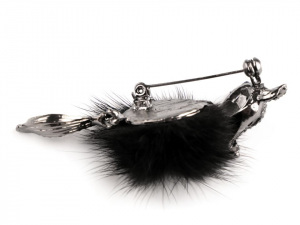 Brož liška s kožešinou a kamínky