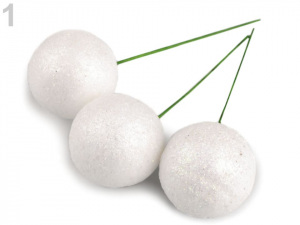 Vánoční dekorační kuličky Ø27 mm s glitry a drátkem