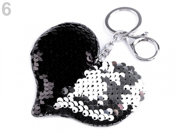 Přívěsek na kabelku / klíče srdce s měnícími flitry