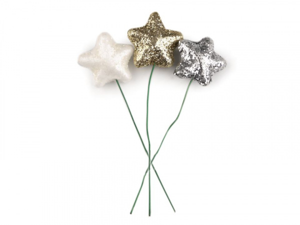 Vánoční dekorační hvězda na drátku s glitry Ø20 mm