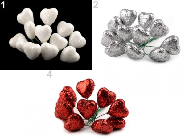 Srdce na drátku s glitry Ø19 mm