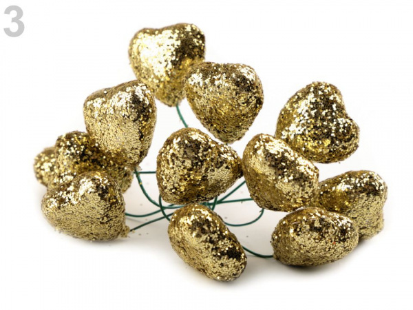 Srdce na drátku s glitry Ø19 mm