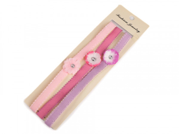 Dětská elastická čelenka do vlasů s květem sada 3 ks