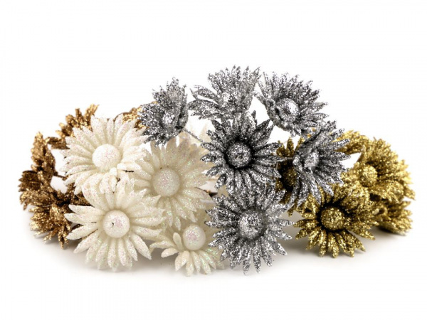 Květ na drátku s glitry