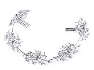 Štrasová ozdoba do vlasů s perlami a hřebínky