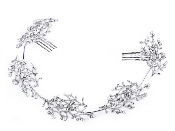 Štrasová ozdoba do vlasů s perlami a hřebínky