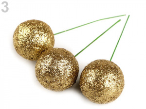 Vánoční dekorační kuličky Ø27 mm s glitry a drátkem