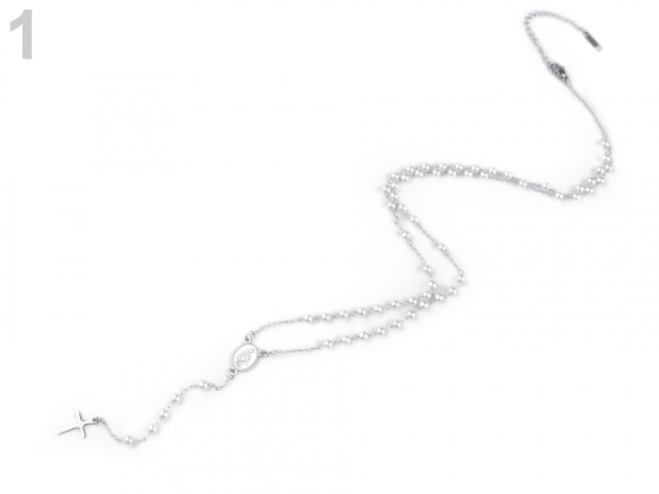 Náhrdelník z nerezové oceli růženec s perlami