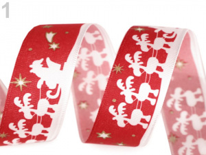 Vánoční taftová stuha Santa se soby šíře 25 mm