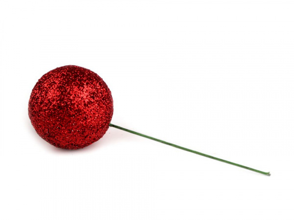 Vánoční dekorační kuličky Ø27 mm s glitry a drátkem