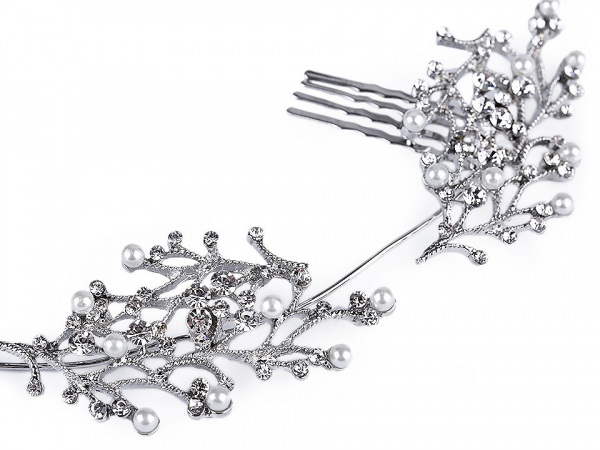 Štrasová ozdoba do vlasů s perlami a hřebínky