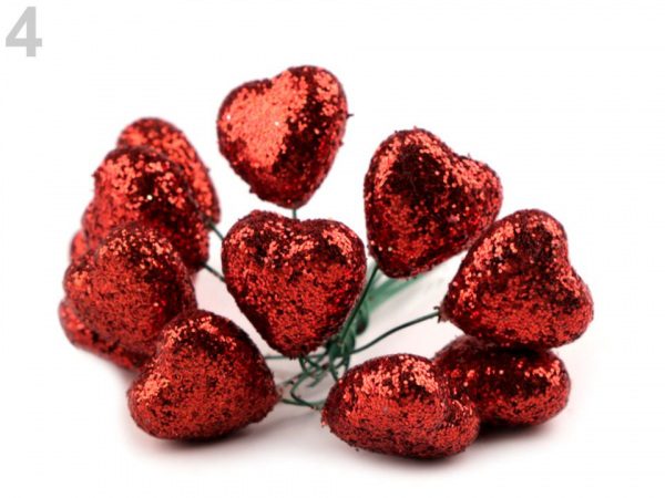 Srdce na drátku s glitry Ø19 mm