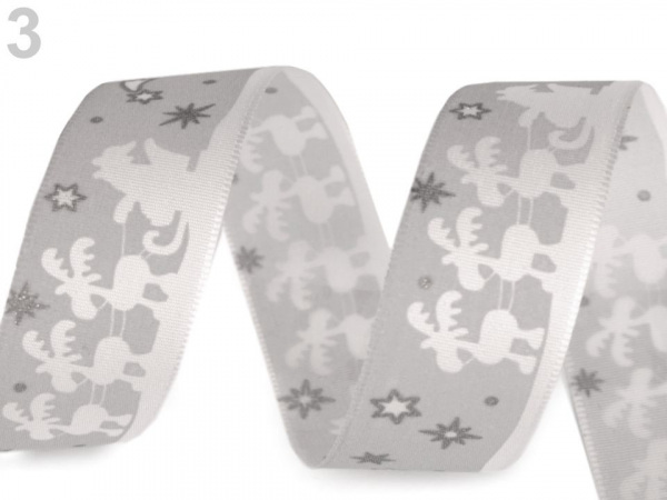 Vánoční taftová stuha Santa se soby šíře 25 mm