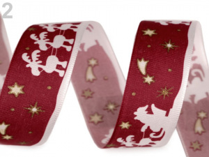 Vánoční taftová stuha Santa se soby šíře 25 mm
