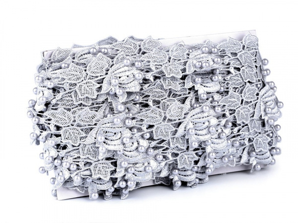 Vzdušná krajka s perlami šíře 43 mm