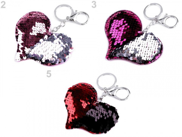 Přívěsek na kabelku / klíče srdce s měnícími flitry