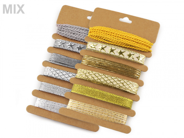 Vánoční sada lurexových stuh a provázků 6x2 m