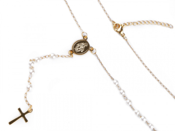 Náhrdelník z nerezové oceli růženec s perlami